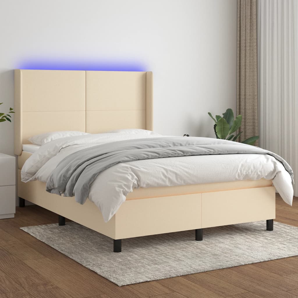 Boxspring met matras en LED stof crèmekleurig 140x200 cm is nu te koop bij PeponiXL, paradijselijk wonen!