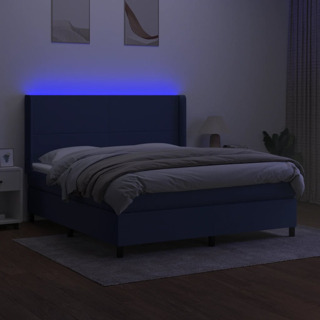 Boxspring met matras en LED stof blauw 160x200 cm is nu te koop bij PeponiXL, paradijselijk wonen!