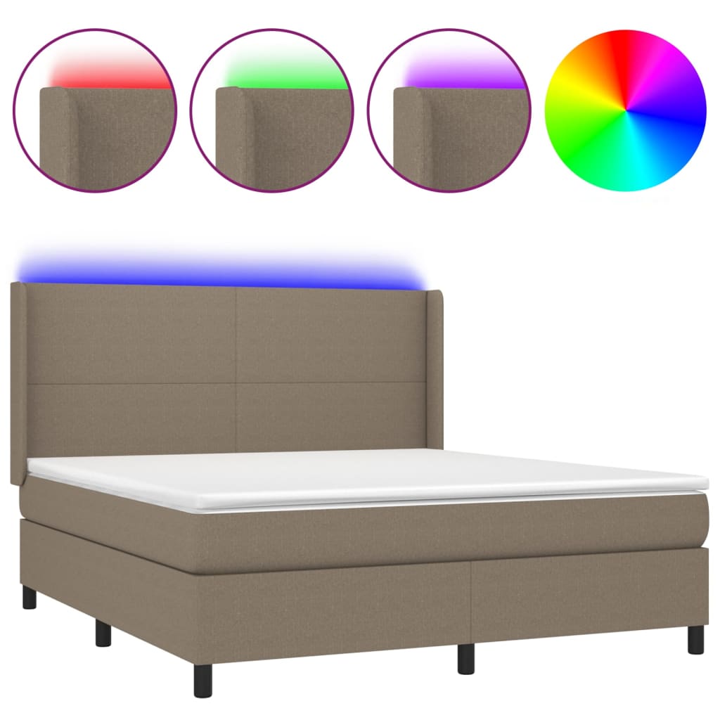 Boxspring met matras en LED stof taupe 180x200 cm is nu te koop bij PeponiXL, paradijselijk wonen!