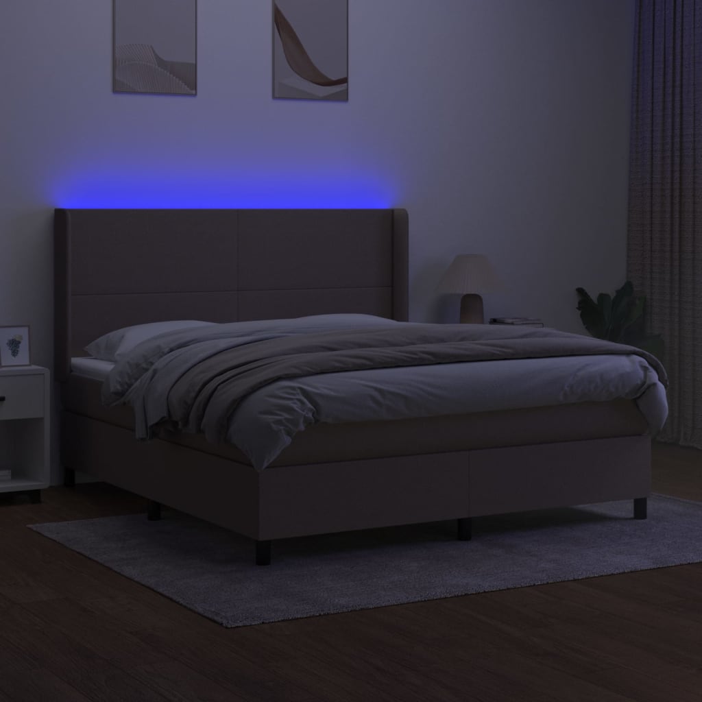Boxspring met matras en LED stof taupe 180x200 cm is nu te koop bij PeponiXL, paradijselijk wonen!