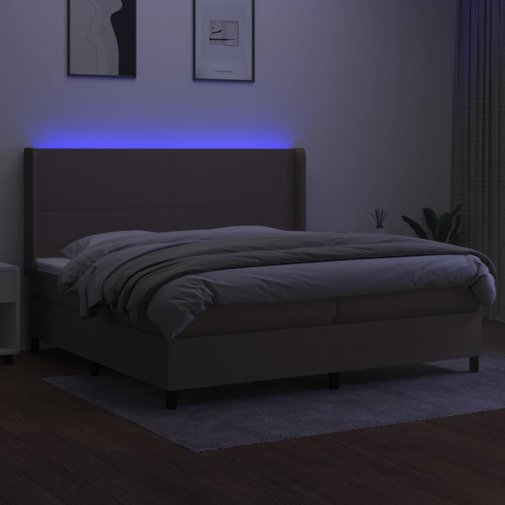 Boxspring met matras en LED stof taupe 200x200 cm is nu te koop bij PeponiXL, paradijselijk wonen!