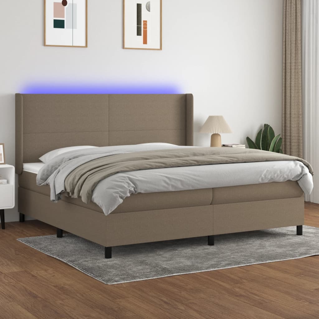 Boxspring met matras en LED stof taupe 200x200 cm is nu te koop bij PeponiXL, paradijselijk wonen!