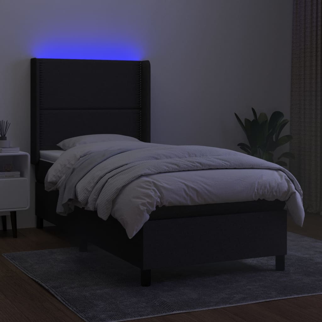 Boxspring met matras en LED stof zwart 90x190 cm is nu te koop bij PeponiXL, paradijselijk wonen!