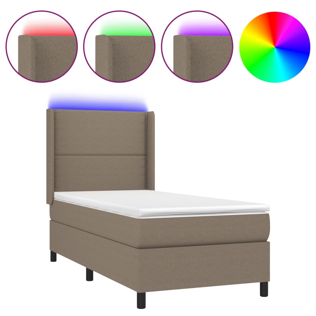 Boxspring met matras en LED stof taupe 80x200 cm is nu te koop bij PeponiXL, paradijselijk wonen!