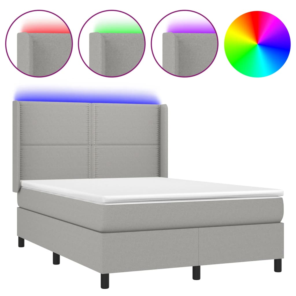 Boxspring met matras en LED stof lichtgrijs 140x190 cm is nu te koop bij PeponiXL, paradijselijk wonen!