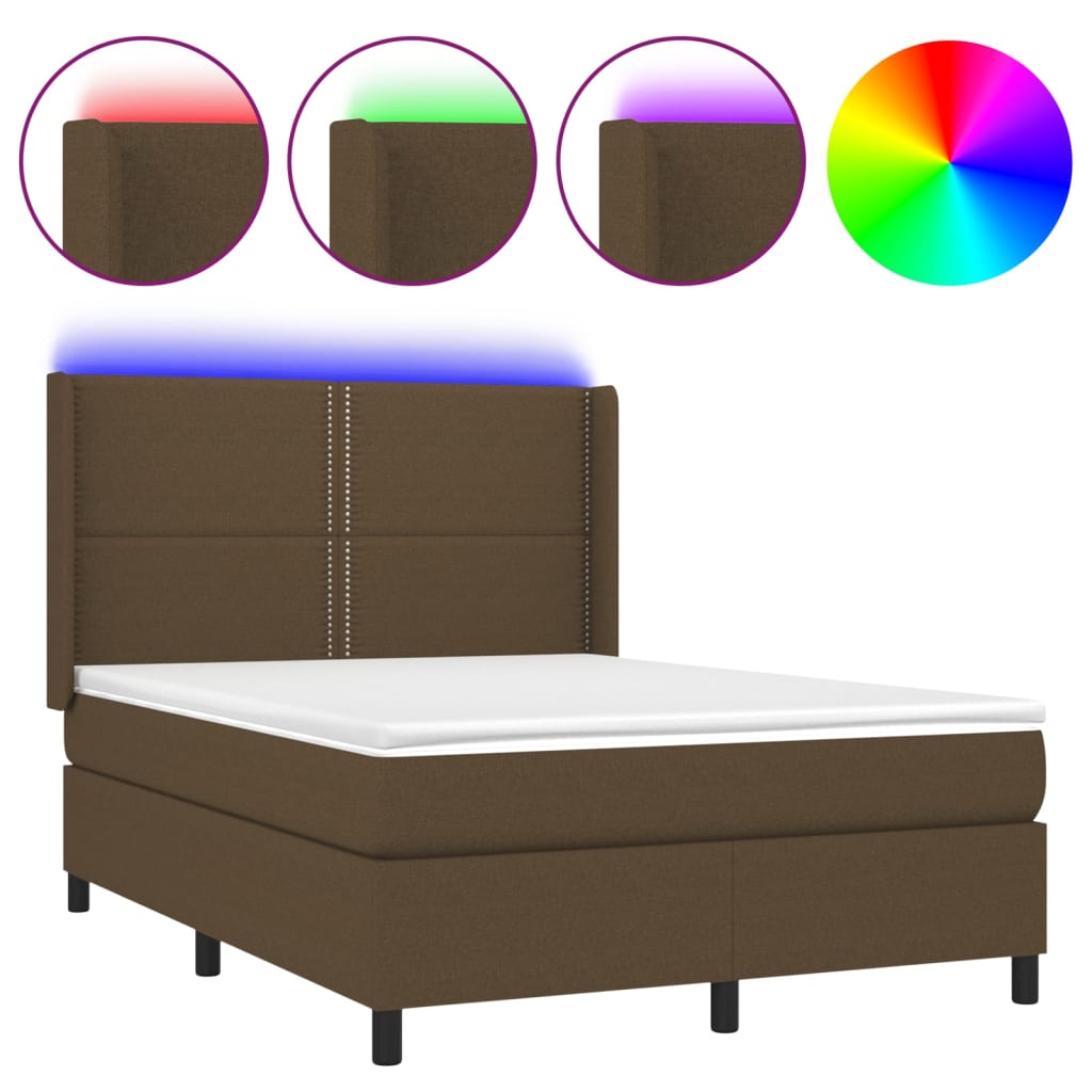 Boxspring met matras en LED stof donkerbruin 140x200 cm is nu te koop bij PeponiXL, paradijselijk wonen!