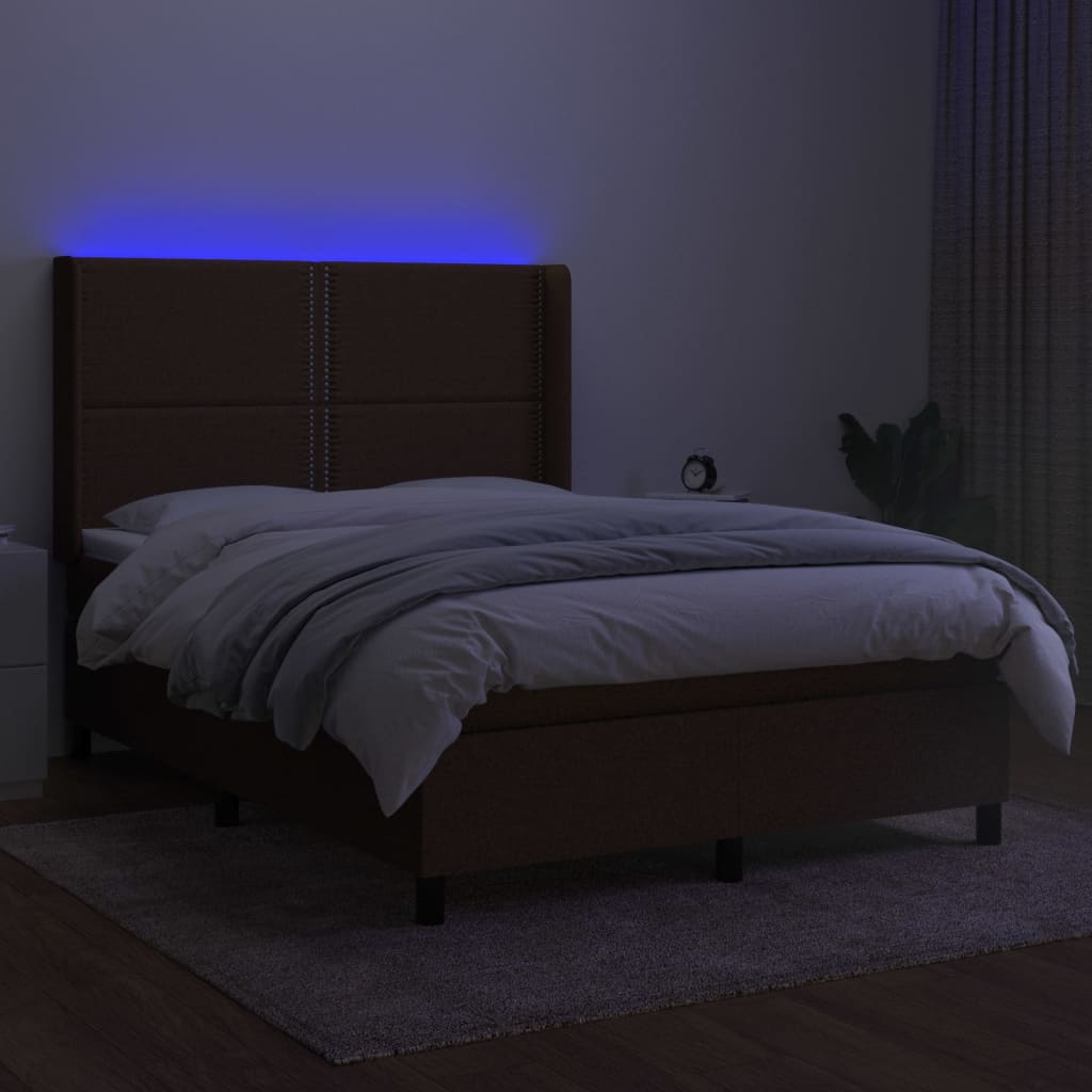 Boxspring met matras en LED stof donkerbruin 140x200 cm is nu te koop bij PeponiXL, paradijselijk wonen!