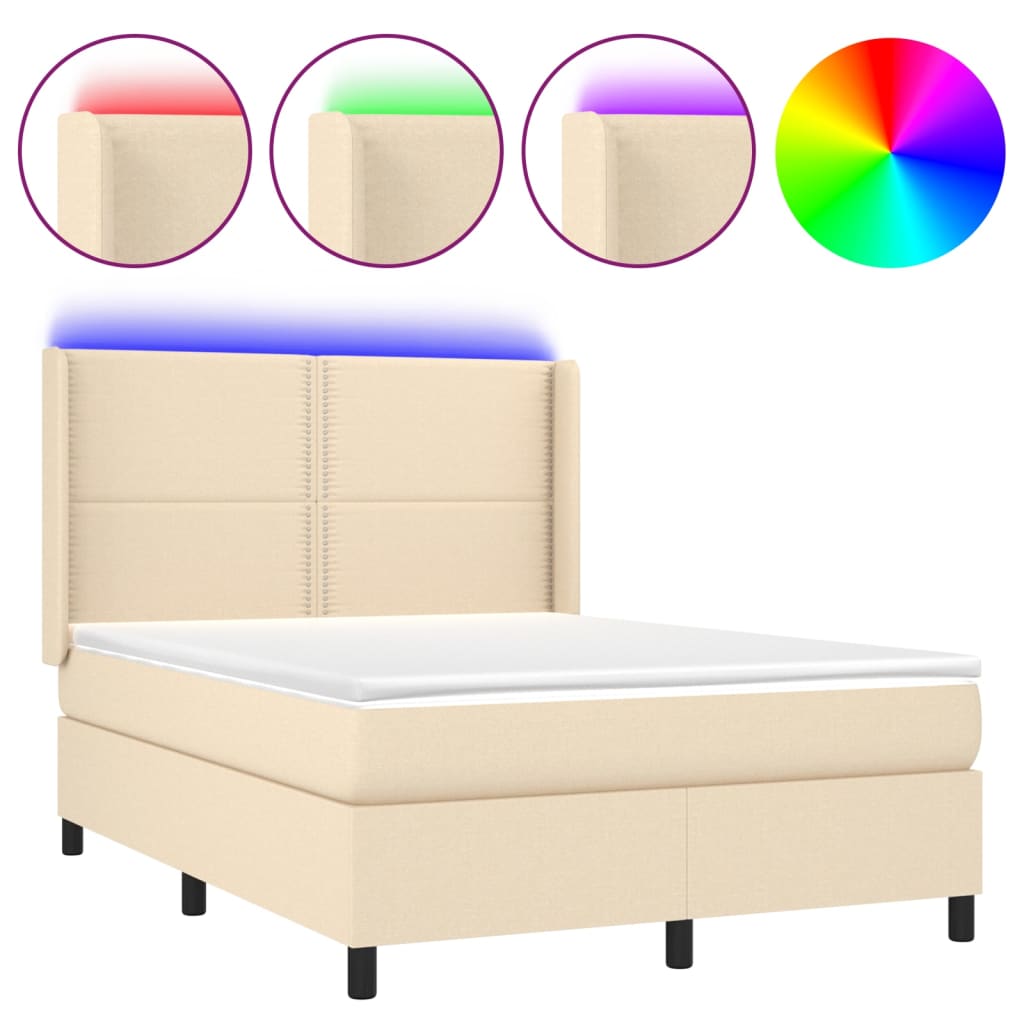 Boxspring met matras en LED stof crèmekleurig 140x200 cm is nu te koop bij PeponiXL, paradijselijk wonen!