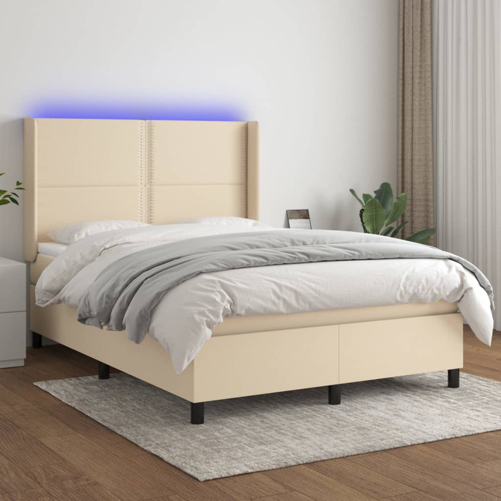 Boxspring met matras en LED stof crèmekleurig 140x200 cm is nu te koop bij PeponiXL, paradijselijk wonen!