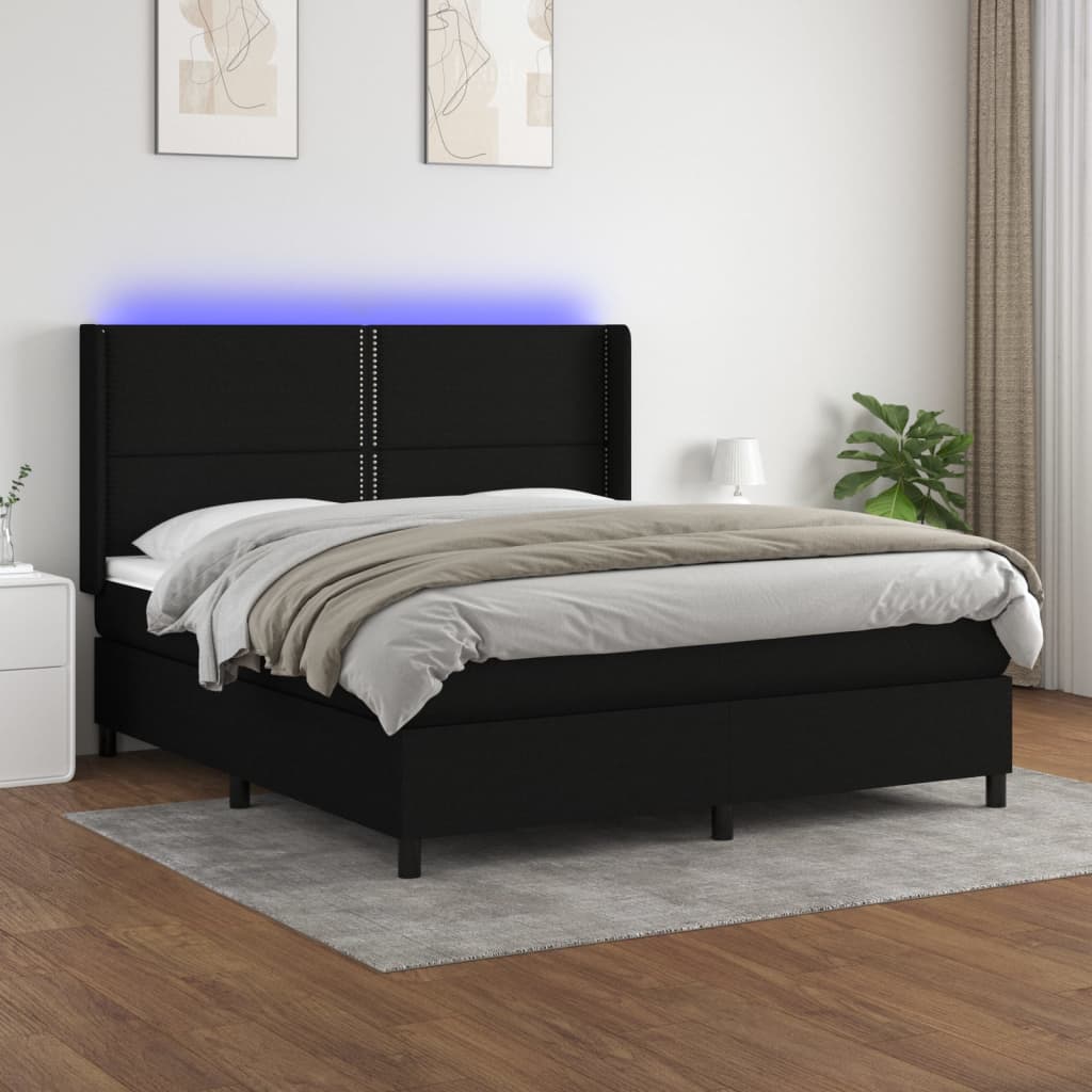 Boxspring met matras en LED stof zwart 160x200 cm is nu te koop bij PeponiXL, paradijselijk wonen!