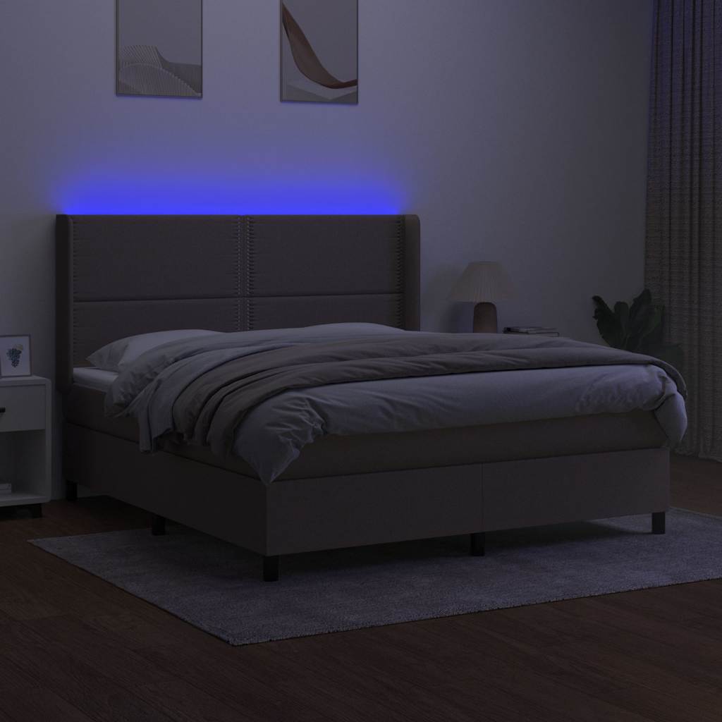 Boxspring met matras en LED stof taupe 180x200 cm is nu te koop bij PeponiXL, paradijselijk wonen!