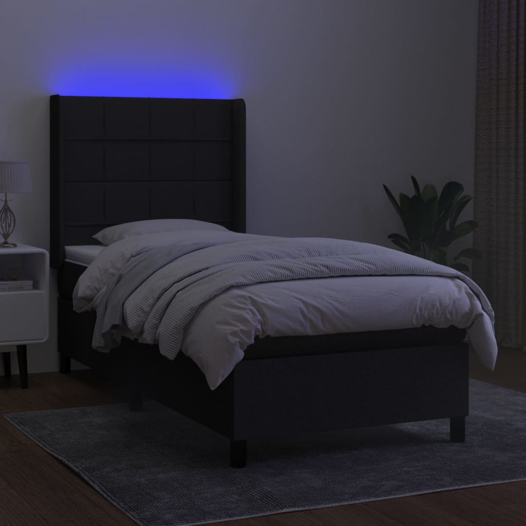 Boxspring met matras en LED stof zwart 90x190 cm is nu te koop bij PeponiXL, paradijselijk wonen!