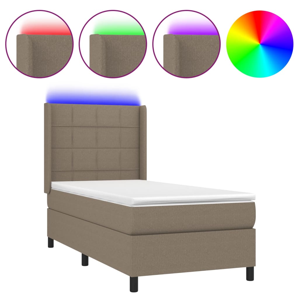 Boxspring met matras en LED stof taupe 90x190 cm is nu te koop bij PeponiXL, paradijselijk wonen!