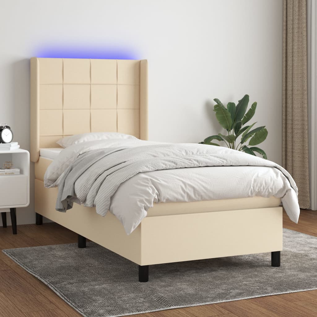 Boxspring met matras en LED stof crèmekleurig 90x190 cm is nu te koop bij PeponiXL, paradijselijk wonen!