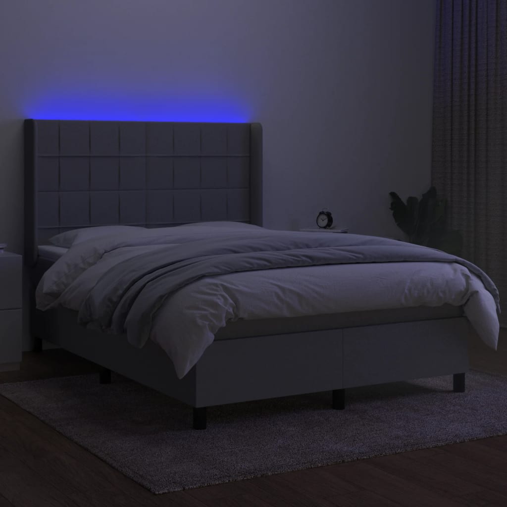 Boxspring met matras en LED stof lichtgrijs 140x190 cm is nu te koop bij PeponiXL, paradijselijk wonen!