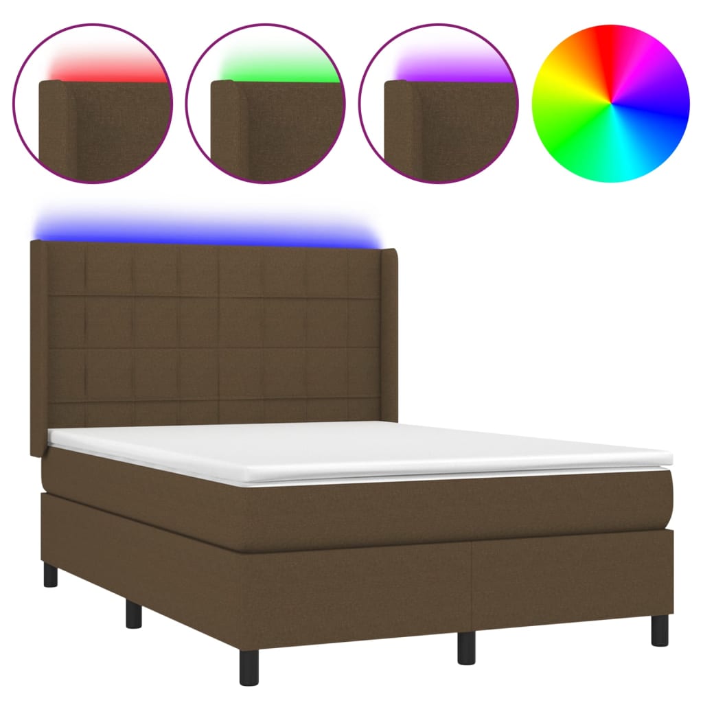 Boxspring met matras en LED stof donkerbruin 140x200 cm is nu te koop bij PeponiXL, paradijselijk wonen!
