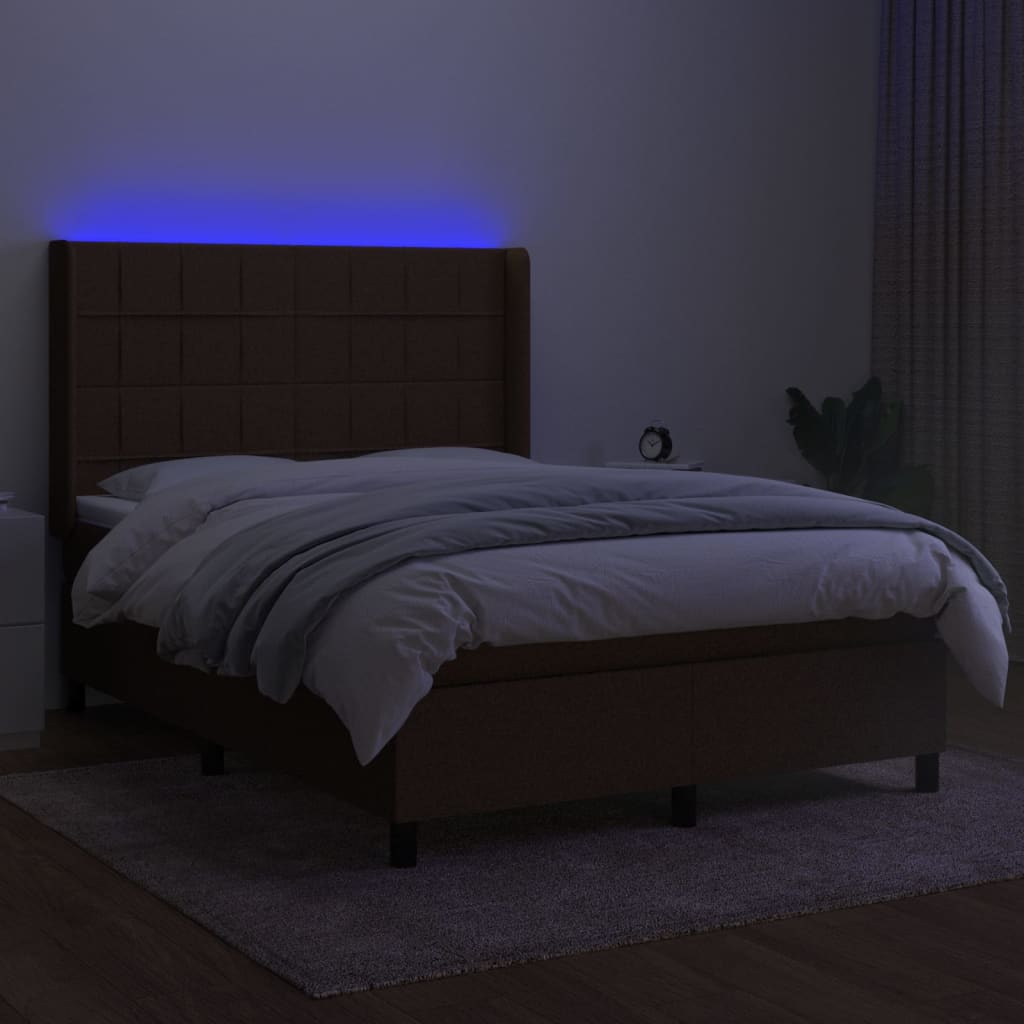 Boxspring met matras en LED stof donkerbruin 140x200 cm is nu te koop bij PeponiXL, paradijselijk wonen!