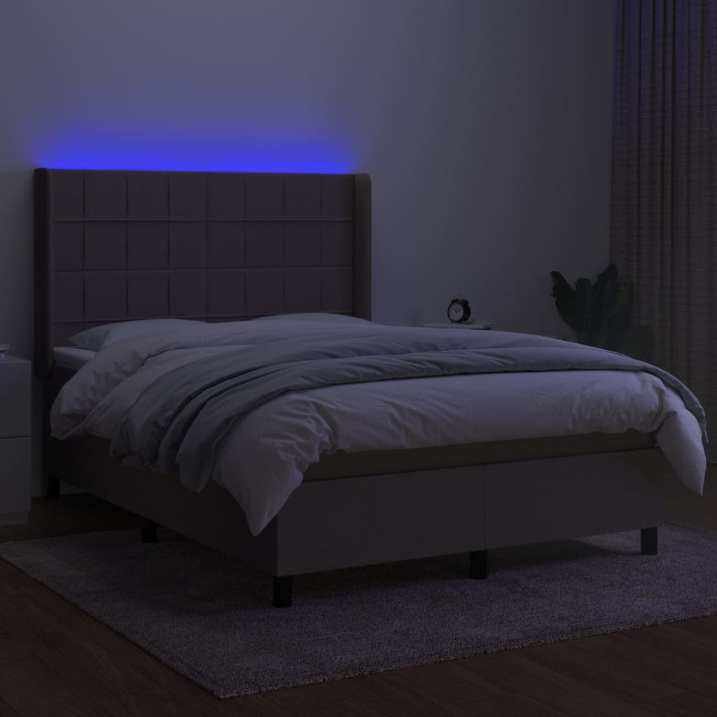 Boxspring met matras en LED stof taupe 140x200 cm is nu te koop bij PeponiXL, paradijselijk wonen!