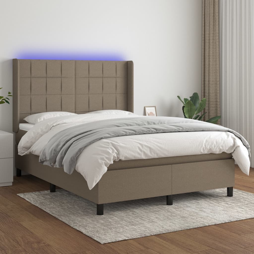 Boxspring met matras en LED stof taupe 140x200 cm is nu te koop bij PeponiXL, paradijselijk wonen!