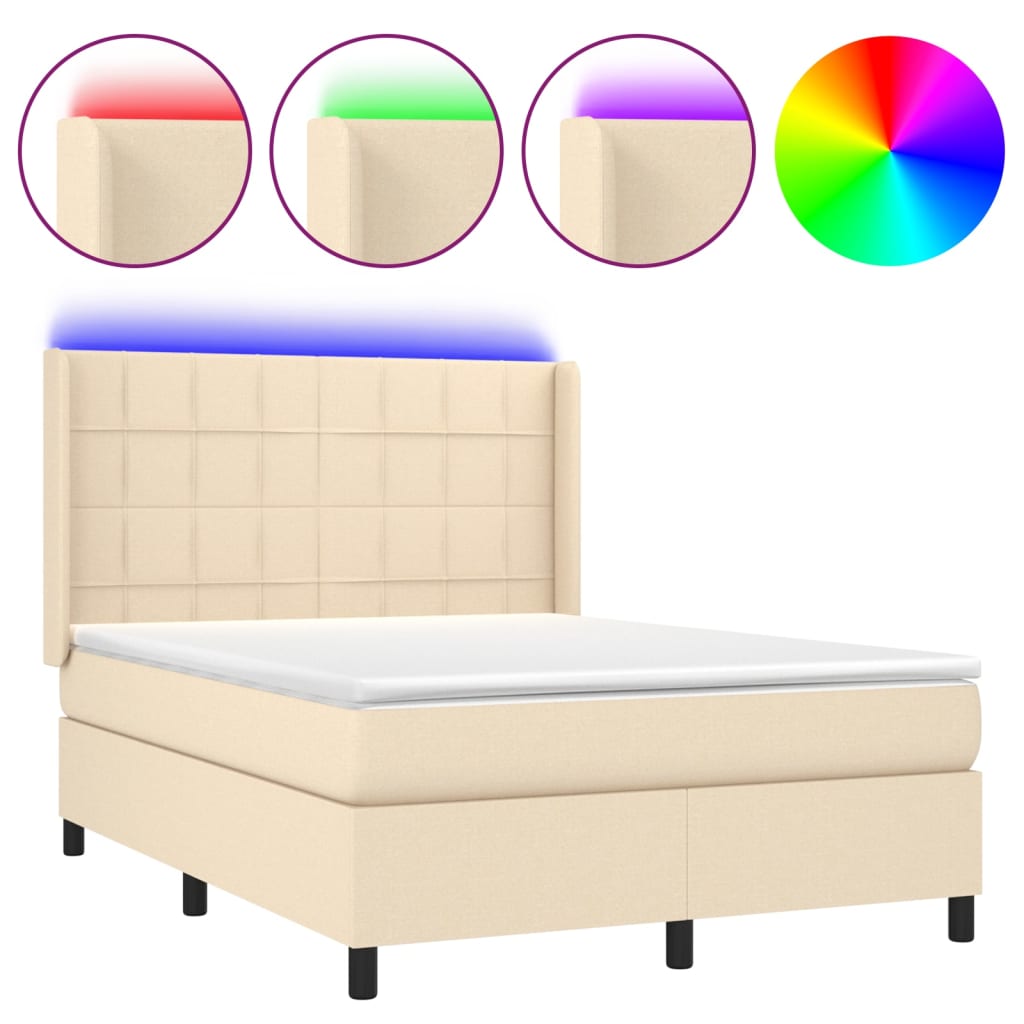 Boxspring met matras en LED stof crèmekleurig 140x200 cm is nu te koop bij PeponiXL, paradijselijk wonen!