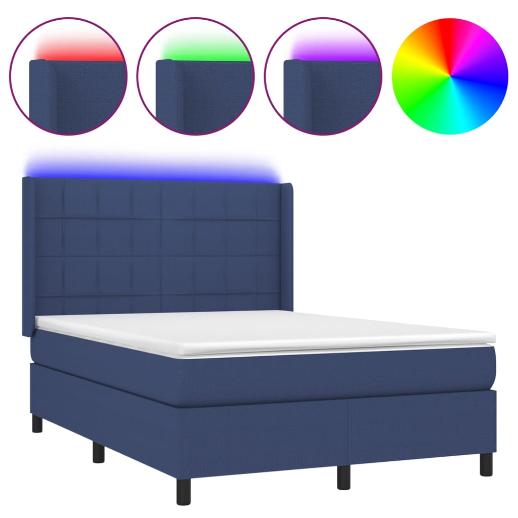 Boxspring met matras en LED stof blauw 140x200 cm is nu te koop bij PeponiXL, paradijselijk wonen!