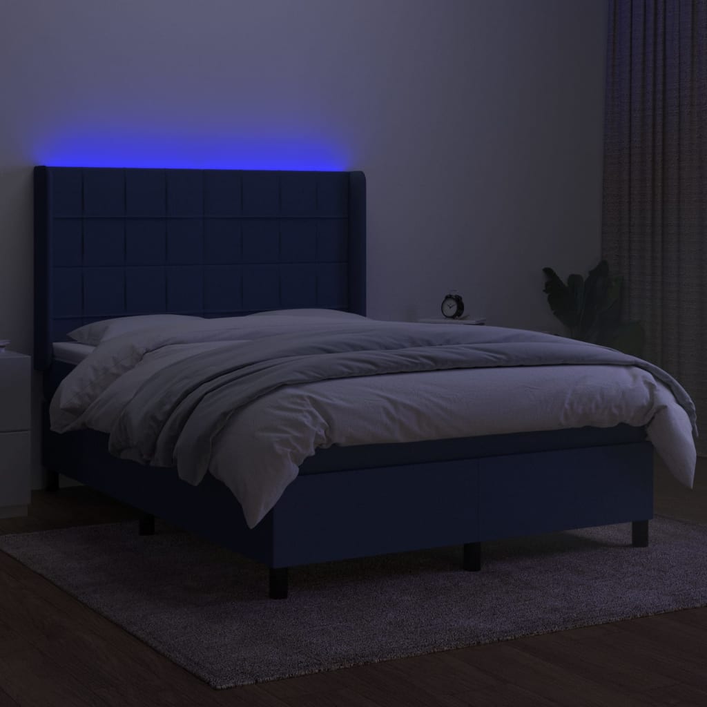 Boxspring met matras en LED stof blauw 140x200 cm is nu te koop bij PeponiXL, paradijselijk wonen!
