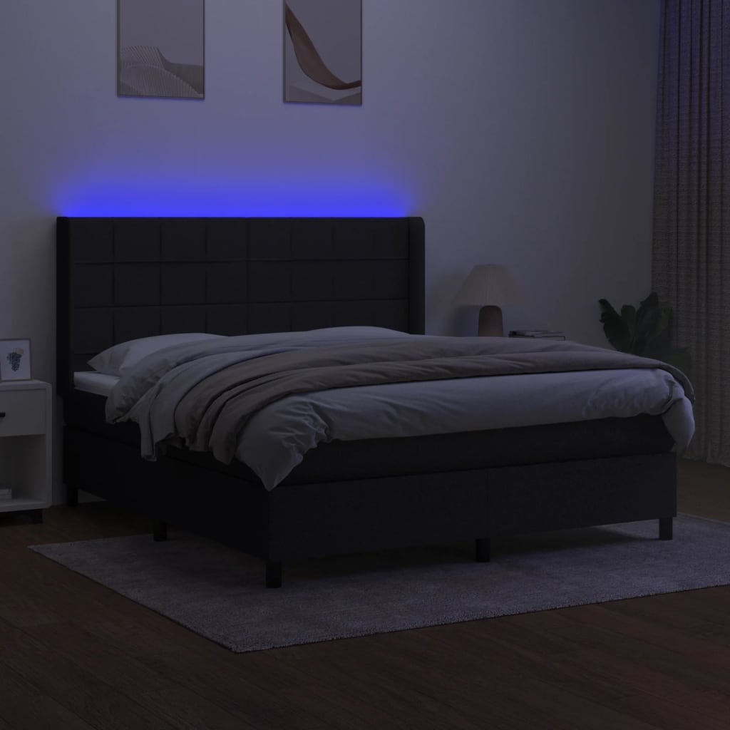 Boxspring met matras en LED stof zwart 160x200 cm is nu te koop bij PeponiXL, paradijselijk wonen!
