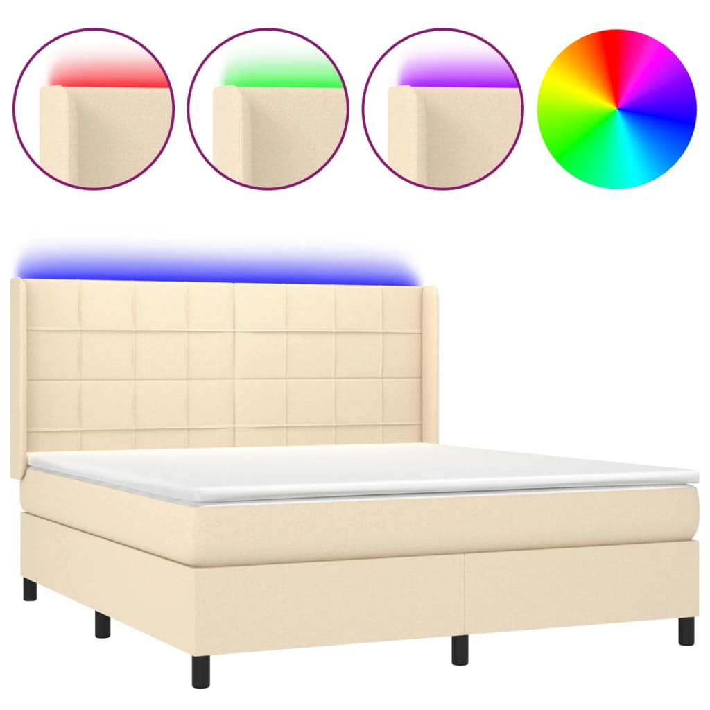 Boxspring met matras en LED stof crèmekleurig 160x200 cm is nu te koop bij PeponiXL, paradijselijk wonen!