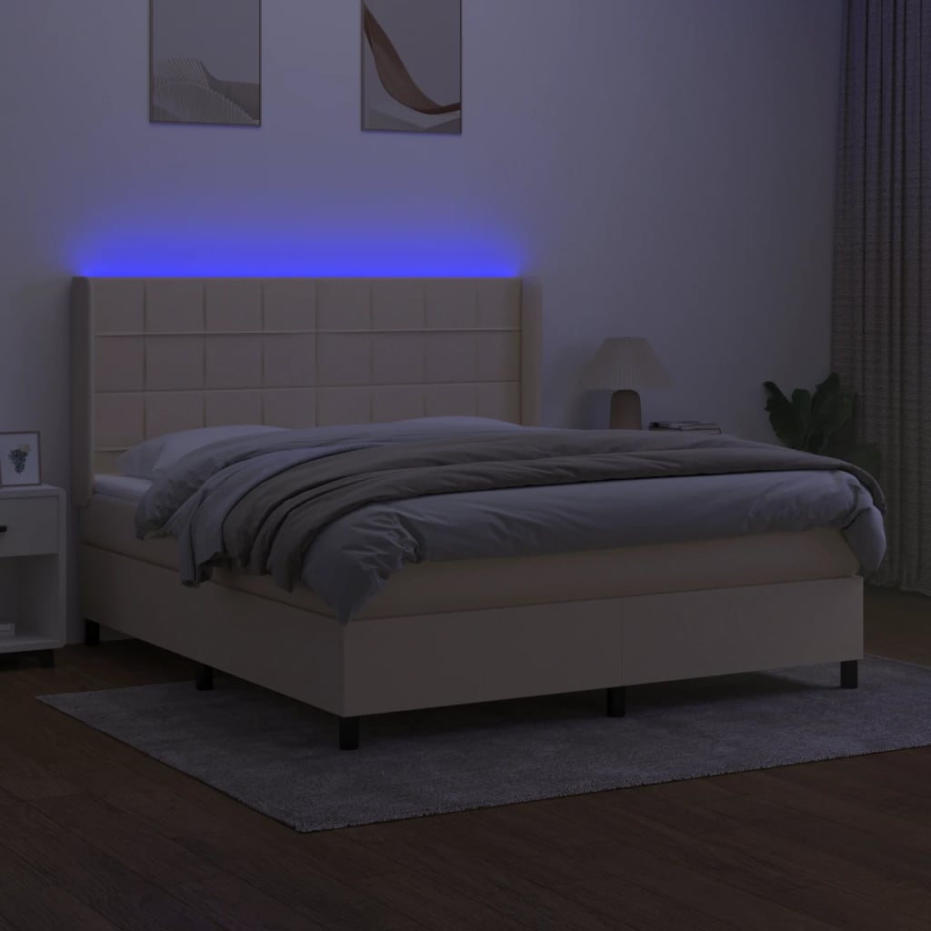 Boxspring met matras en LED stof crèmekleurig 160x200 cm is nu te koop bij PeponiXL, paradijselijk wonen!