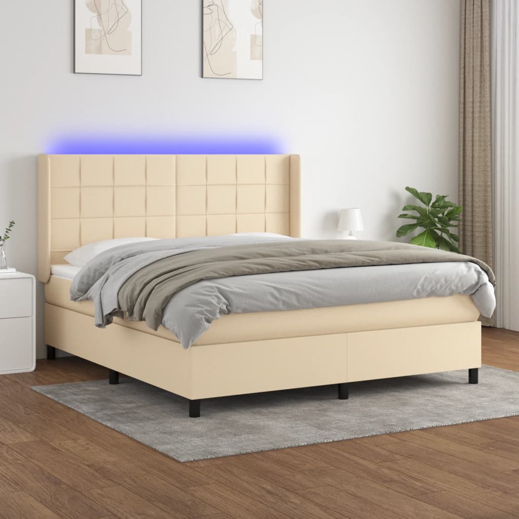 Boxspring met matras en LED stof crèmekleurig 160x200 cm is nu te koop bij PeponiXL, paradijselijk wonen!