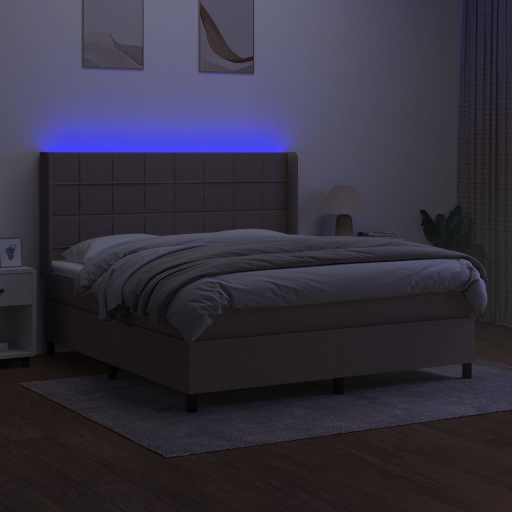 Boxspring met matras en LED stof taupe 180x200 cm is nu te koop bij PeponiXL, paradijselijk wonen!