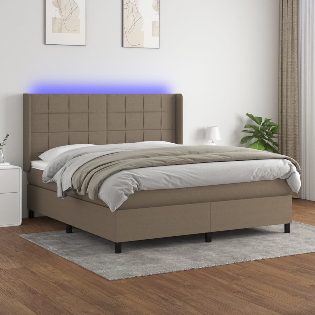 Boxspring met matras en LED stof taupe 180x200 cm is nu te koop bij PeponiXL, paradijselijk wonen!