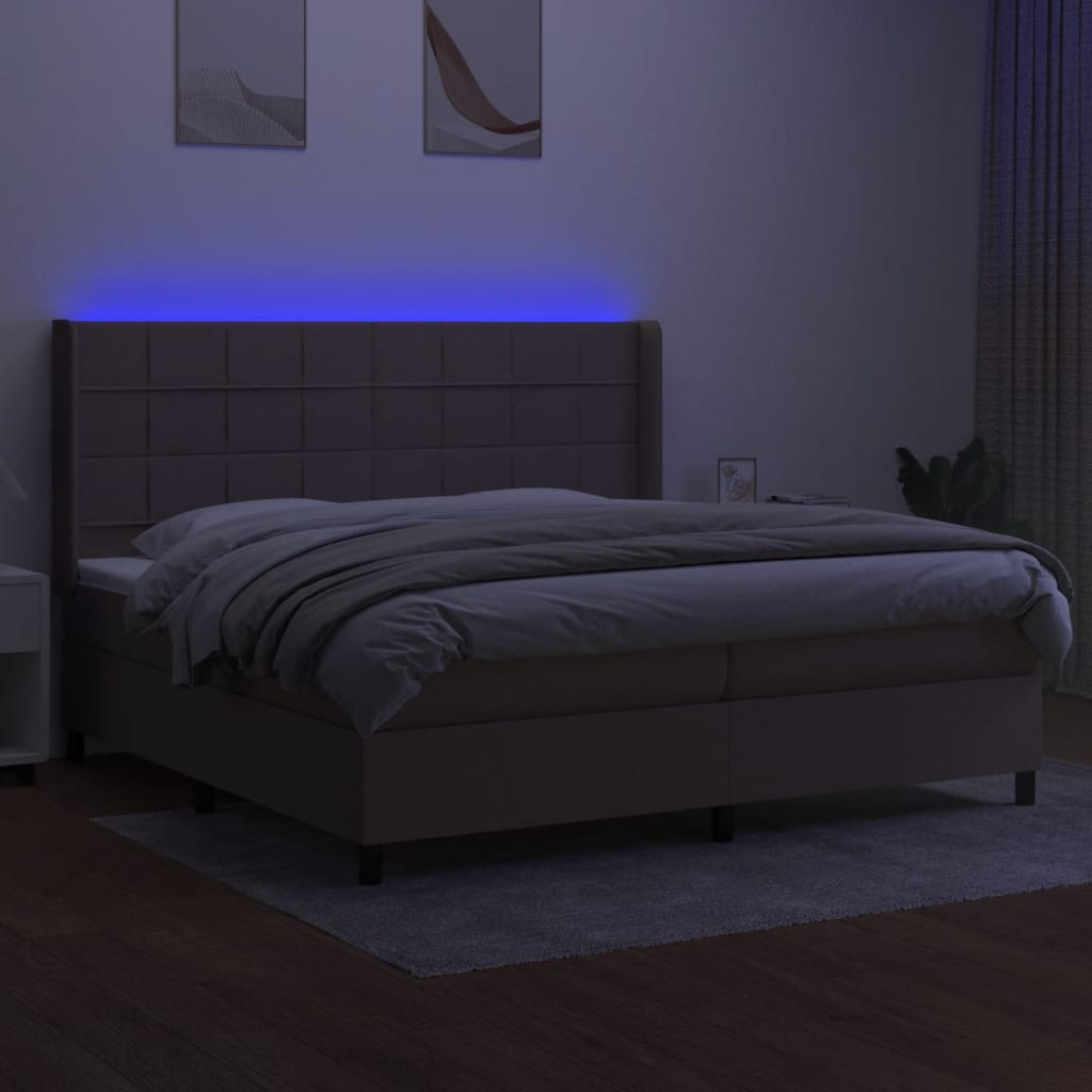 Boxspring met matras en LED stof taupe 200x200 cm is nu te koop bij PeponiXL, paradijselijk wonen!