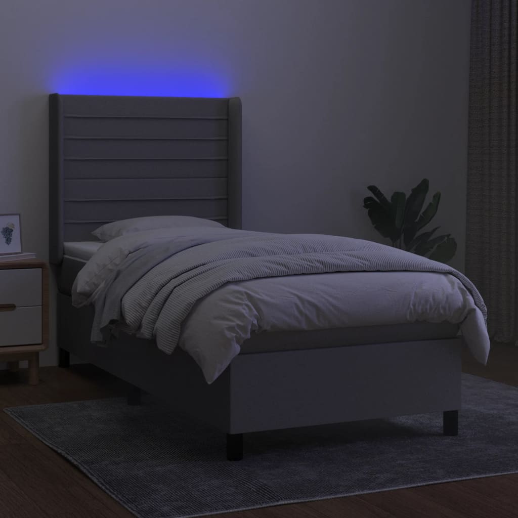 Boxspring met matras en LED stof lichtgrijs 80x200 cm is nu te koop bij PeponiXL, paradijselijk wonen!