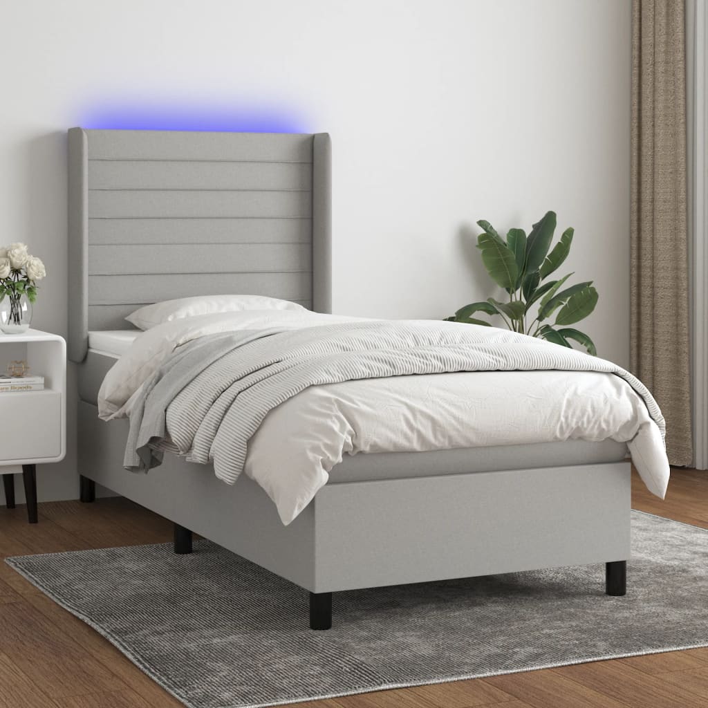 Boxspring met matras en LED stof lichtgrijs 80x200 cm is nu te koop bij PeponiXL, paradijselijk wonen!