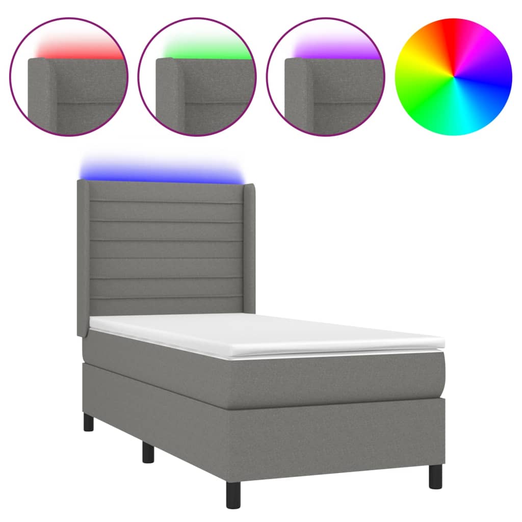 Boxspring met matras en LED stof donkergrijs 80x200 cm is nu te koop bij PeponiXL, paradijselijk wonen!