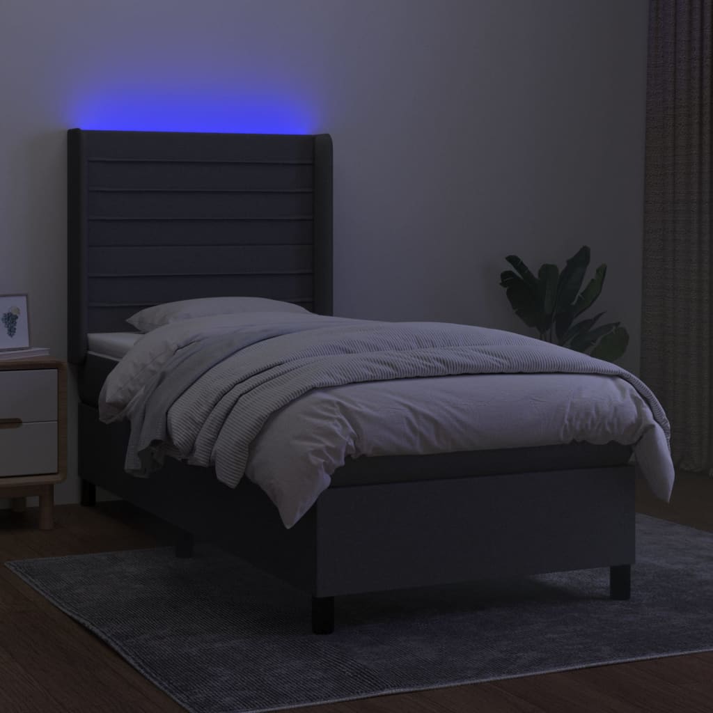 Boxspring met matras en LED stof donkergrijs 80x200 cm is nu te koop bij PeponiXL, paradijselijk wonen!