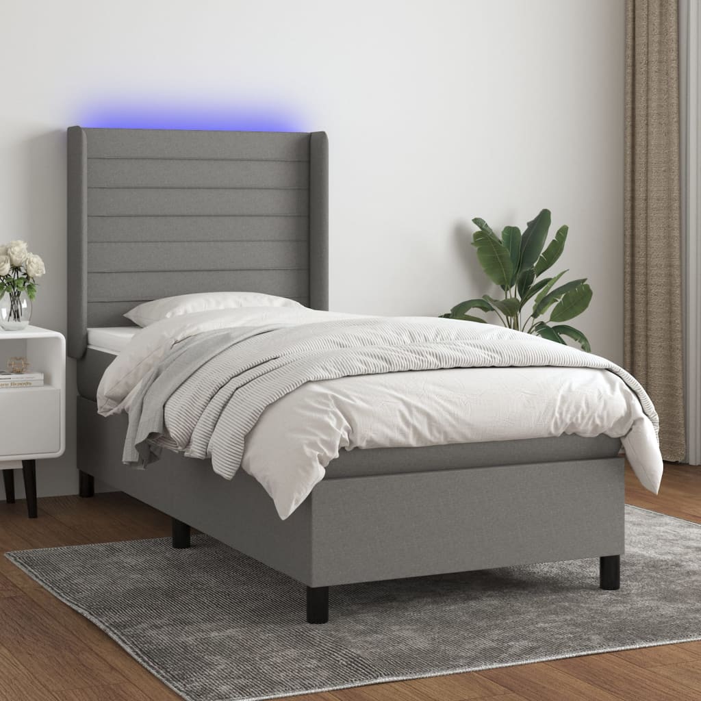 Boxspring met matras en LED stof donkergrijs 80x200 cm is nu te koop bij PeponiXL, paradijselijk wonen!