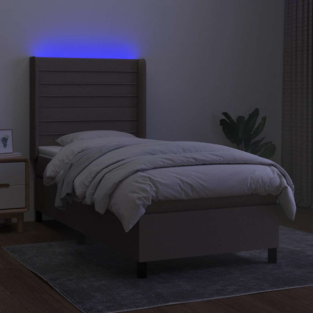 Boxspring met matras en LED stof taupe 90x190 cm is nu te koop bij PeponiXL, paradijselijk wonen!