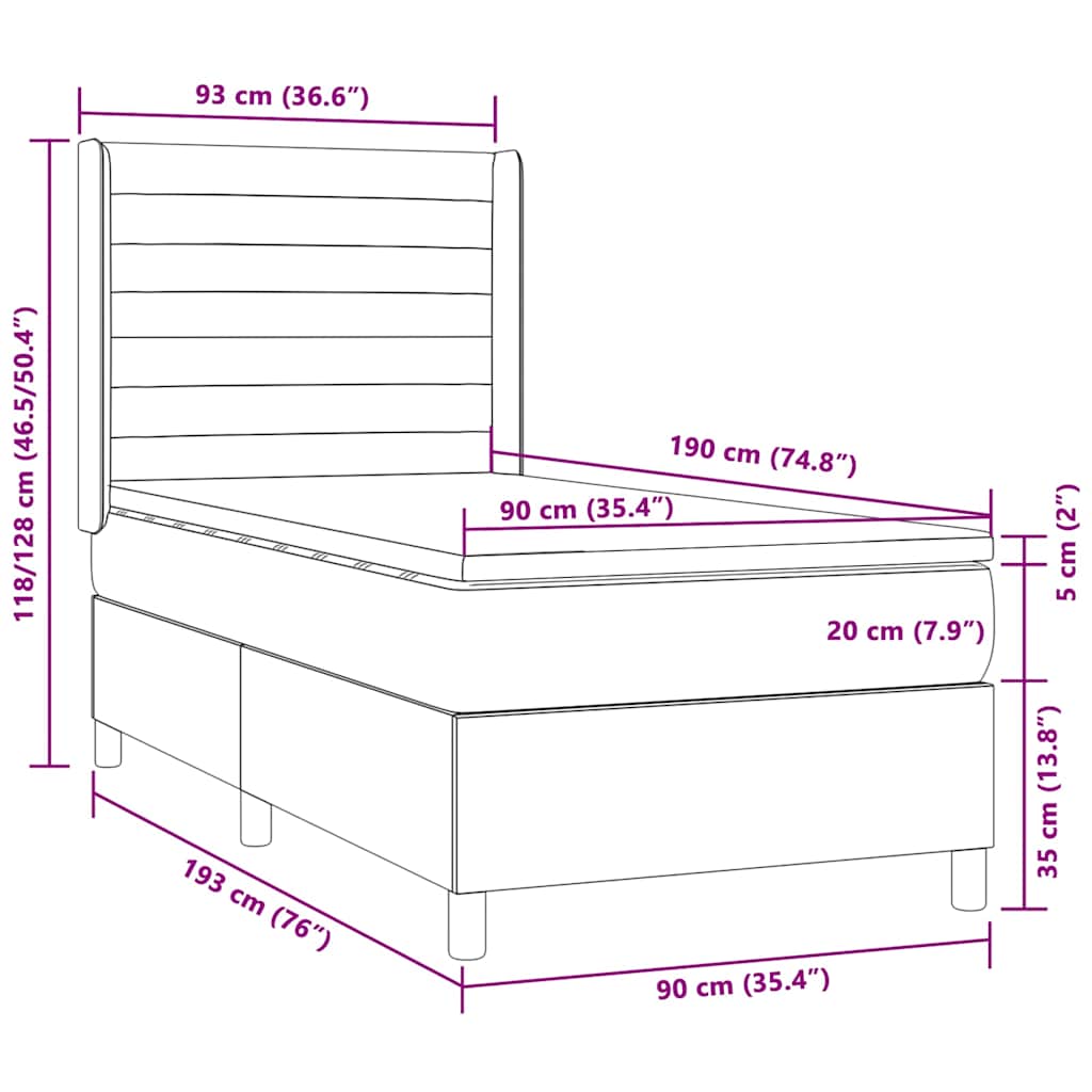 Boxspring met matras en LED stof taupe 90x190 cm is nu te koop bij PeponiXL, paradijselijk wonen!