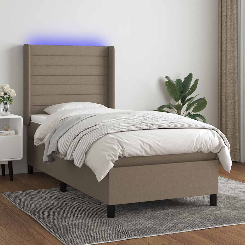 Boxspring met matras en LED stof taupe 90x190 cm is nu te koop bij PeponiXL, paradijselijk wonen!