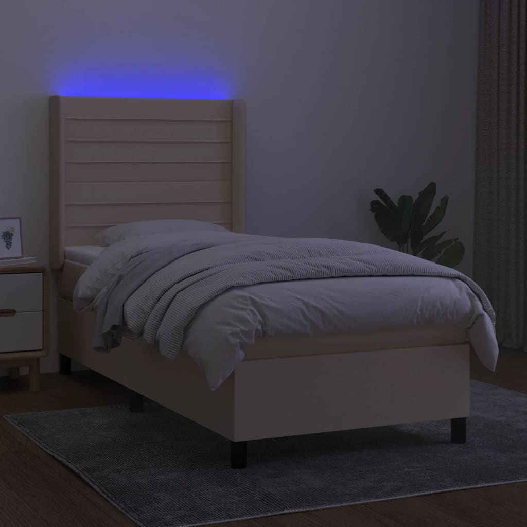 Boxspring met matras en LED stof crèmekleurig 90x190 cm is nu te koop bij PeponiXL, paradijselijk wonen!