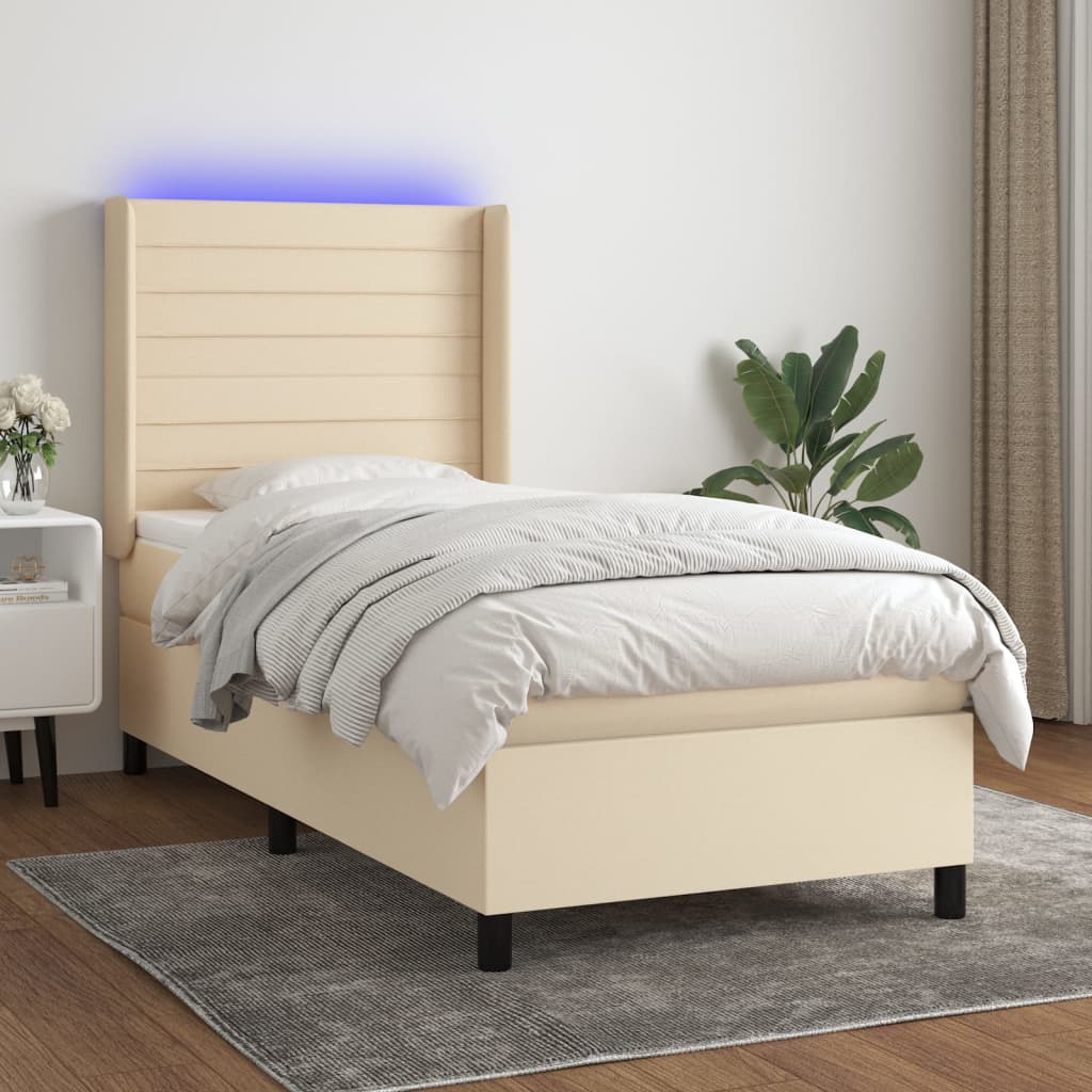 Boxspring met matras en LED stof crèmekleurig 90x190 cm is nu te koop bij PeponiXL, paradijselijk wonen!