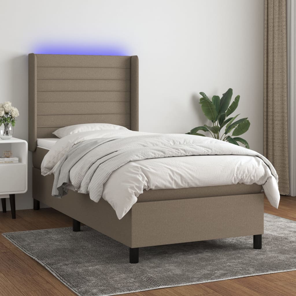 Boxspring met matras en LED stof taupe 80x200 cm is nu te koop bij PeponiXL, paradijselijk wonen!