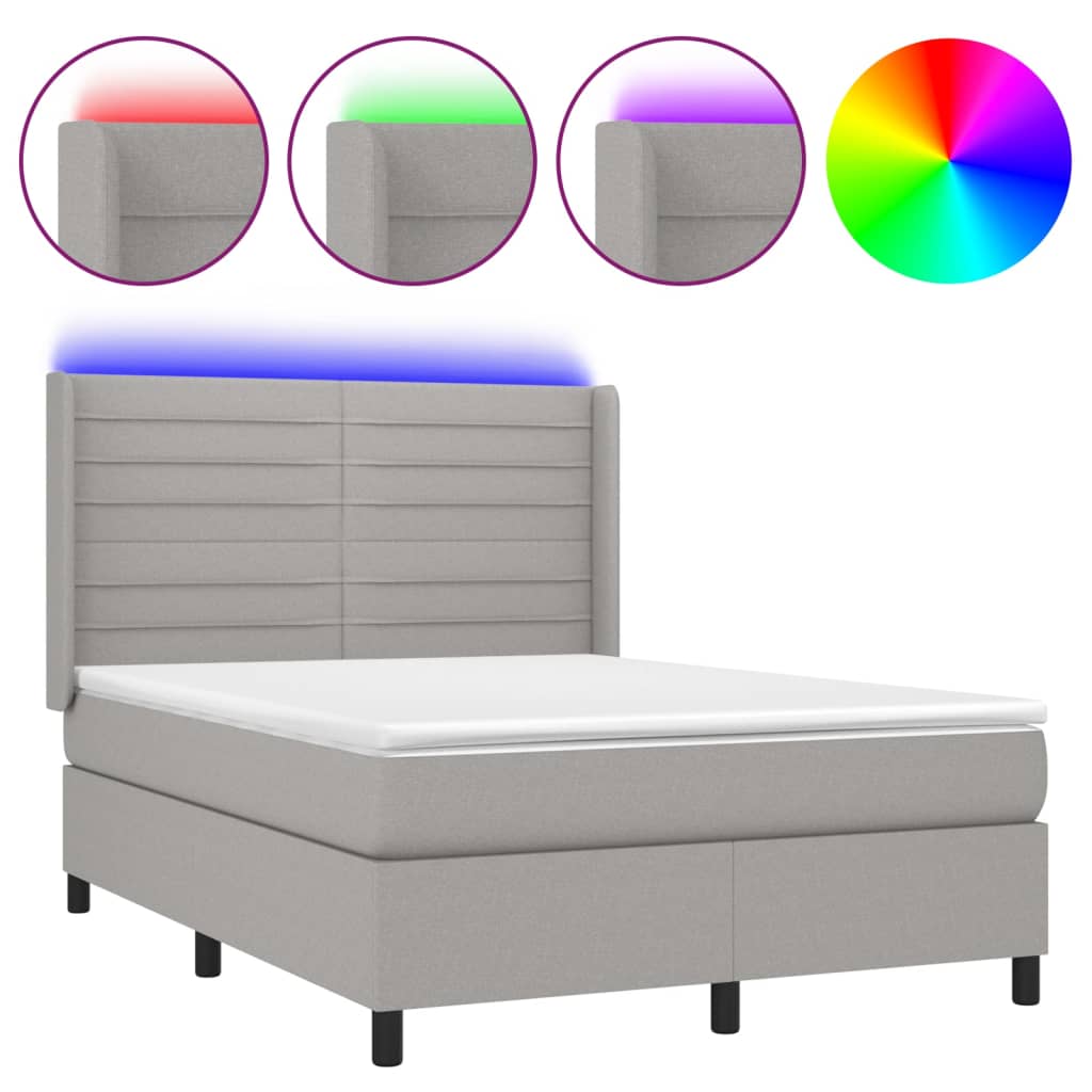 Boxspring met matras en LED stof lichtgrijs 140x190 cm is nu te koop bij PeponiXL, paradijselijk wonen!