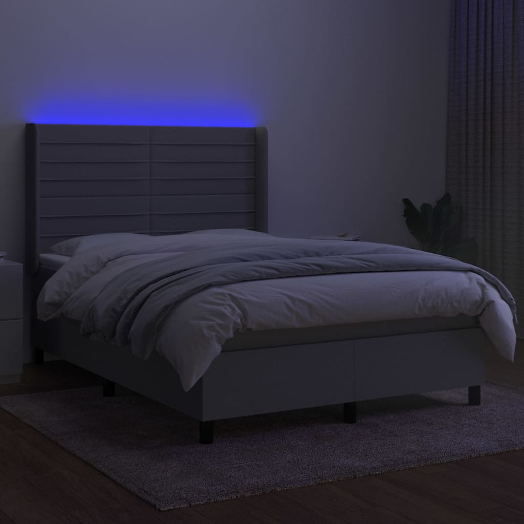 Boxspring met matras en LED stof lichtgrijs 140x190 cm is nu te koop bij PeponiXL, paradijselijk wonen!