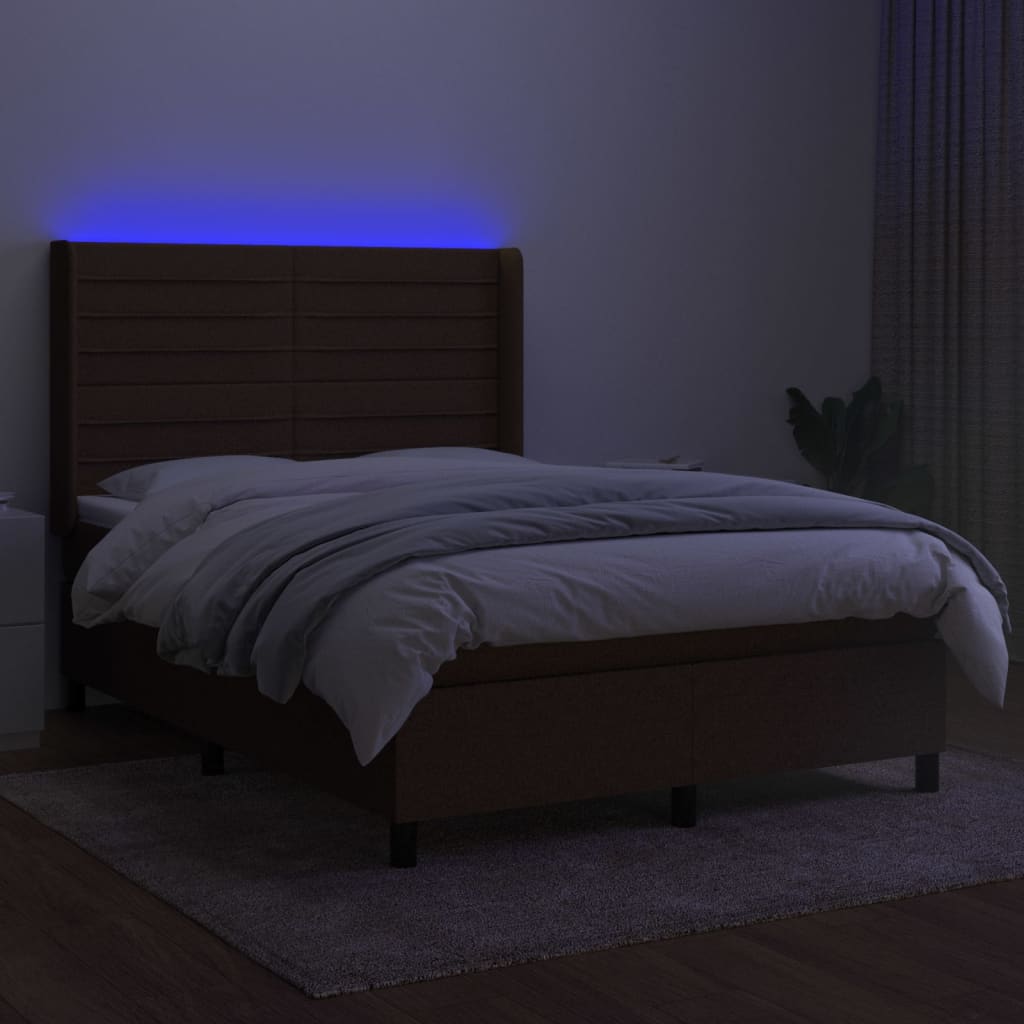 Boxspring met matras en LED stof donkerbruin 140x200 cm is nu te koop bij PeponiXL, paradijselijk wonen!