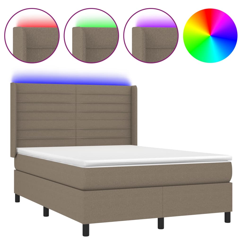 Boxspring met matras en LED stof taupe 140x200 cm is nu te koop bij PeponiXL, paradijselijk wonen!