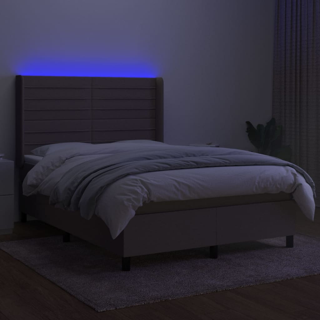 Boxspring met matras en LED stof taupe 140x200 cm is nu te koop bij PeponiXL, paradijselijk wonen!