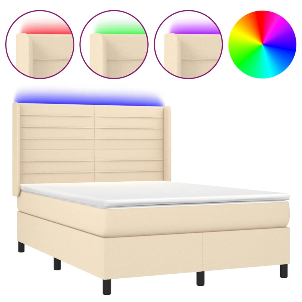 Boxspring met matras en LED stof crèmekleurig 140x200 cm is nu te koop bij PeponiXL, paradijselijk wonen!
